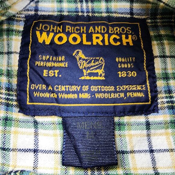 Woolrich Shirt Mens Medium Navy Mini Plaid Woven Short Sleeve Casual Button Up - Picture 2 of 16